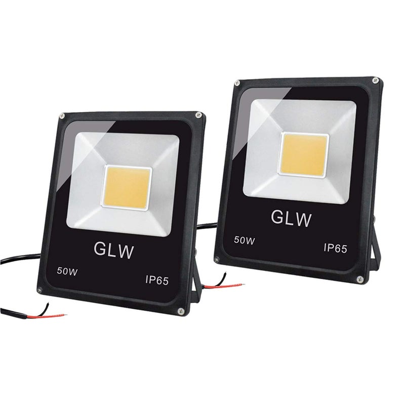 GLW أضواء المناظر الطبيعية LED GLW 50W 12-24V DC ضوء الفيضانات الأبيض الدافئ إضاءة المناظر الطبيعية منخفضة الجهد IP65 ضوء أمان مقاوم للماء للجدران والأشجار والأعلام أضواء خارجية مع قاعدة دبابيس (عبوة 2)  - Image 1